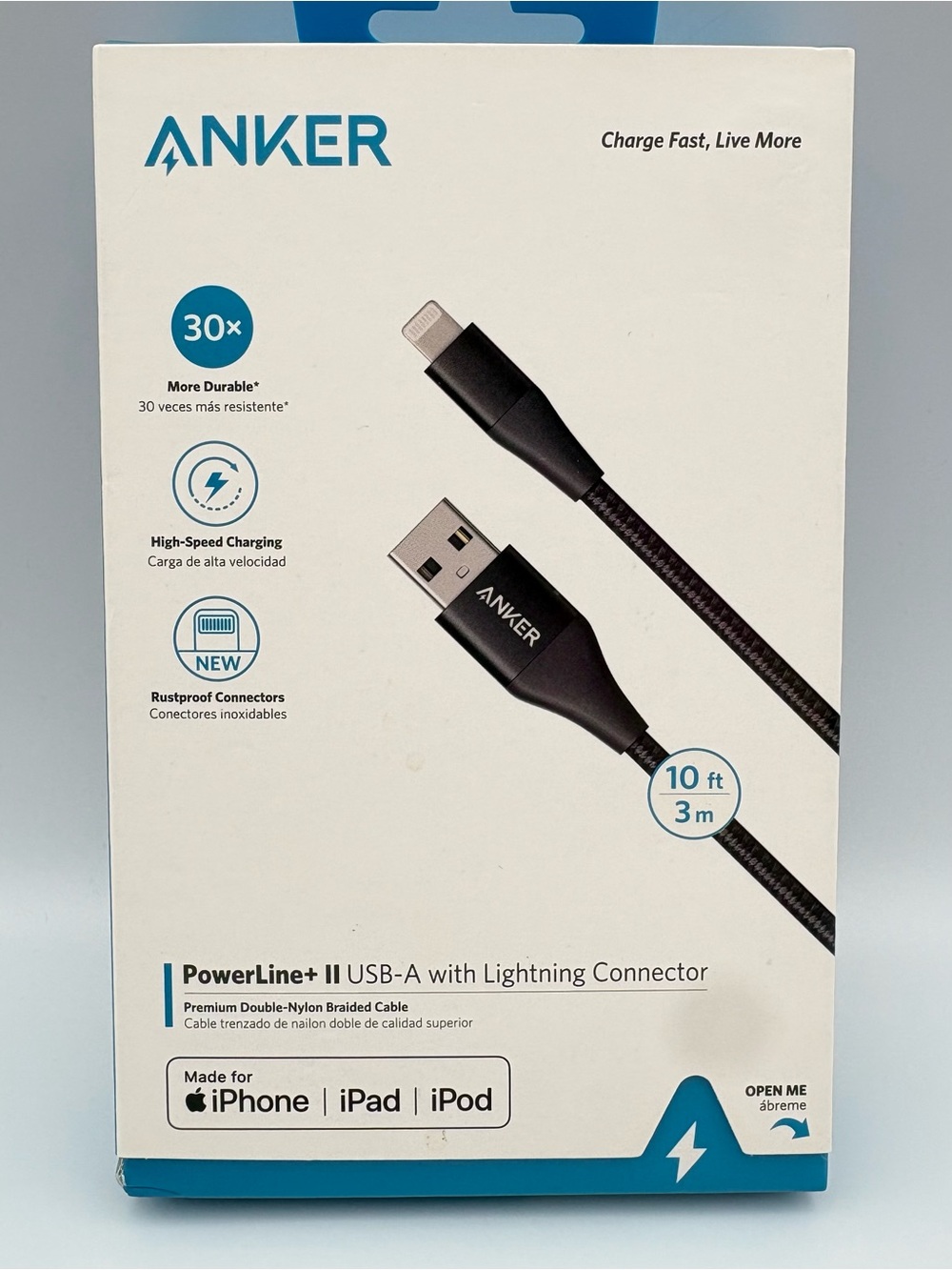 Anker Black PowerLine+ II 10ft USB-A to Lightning Cable